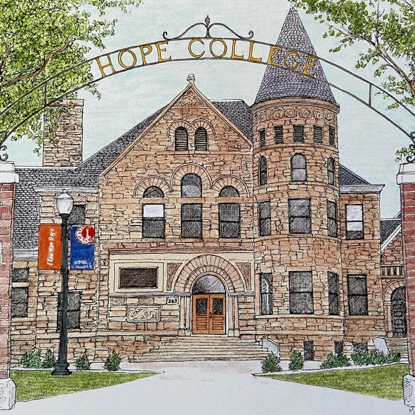 Hope College, Graves Hall, Holland, Michigan, College Art, Graduation Gift, Signed Print, Michael Kent, Campus Art