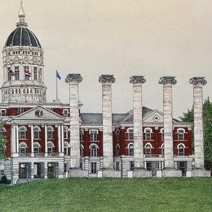University of Missouri, Tigers, Mizzou, Columbia, Jesse Hall, Columns, College Art, Graduation Gift, Signed Print, Michael Kent, Campus Art