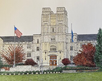 Virginia Tech, Hokies, Burress Hall, Blacksburg, Virginia, Diploma Art, Graduation Gift, Signed Print, Michael Kent, Campus Art