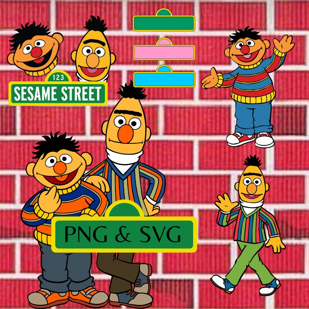 Erine &amp; Bert Svg and Png, Sesame Street Characters Bert and Ernie, Birthday Prop, Cutout ...