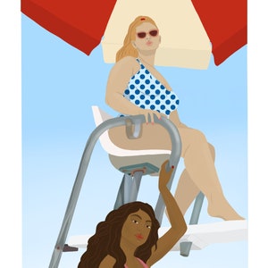 At The Pool Illustration Summer Beach Picture Painting Wall Decor Print Print Swimmwear Swim Beach Beach Vacation Vacation Vacation Girls Women