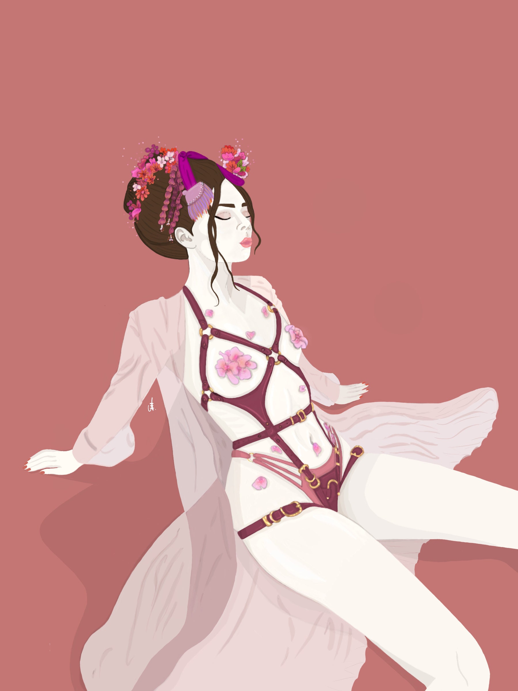 Sakura Geisha Erotic Sexy Illustration Print Print Japan Fetish Spring  Spring - Etsy