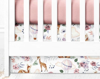 Woodland crib skirt, flat panel crib skirt,  woodland cot skirt, baby girl crib bedding set, woodland crib bedding, woodland nursery