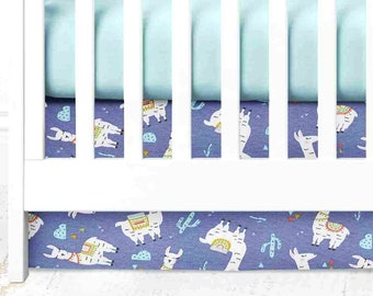 Llama crib skirt ~ Blue Crib skirt  ~ Navy cot skirt ~ Llama cot skirt ~ Baby boy crib bedding sets ~ Llama nursery ~ Llama baby gift