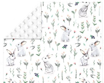 Manta de bebé de conejito de género neutro ~ Manta de bebé de conejito ~ Manta de minky blanca ~ Manta de niña ~ Manta de niño ~ Guardería de conejito