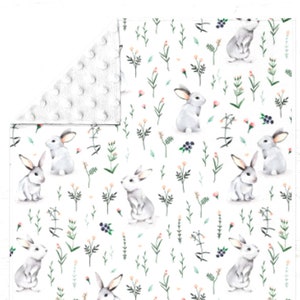 Gender neutral bunny baby blanket ~ Baby blanket bunny ~ White minky blanket ~ Baby girl blanket ~ Baby boy blanket ~ Bunny nursery