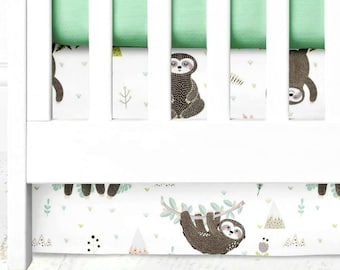 Sloth crib skirt ~ Flat panel crib skirt ~ Gender neutral crib skirt ~  Modern cot skirt ~ Crib bed skirt ~ Crib dust ruffle ~ Sloth nursery