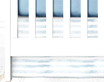 Watercolor stripes crib skirt ~ Blue crib skirt ~ Flat panel crib skirt ~ Crib skirt boy ~ Modern cot skirt ~ Baby bedding crib sets boy