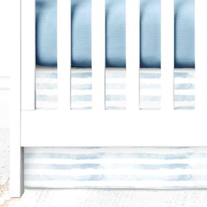 Watercolor stripes crib skirt ~ Blue crib skirt ~ Flat panel crib skirt ~ Crib skirt boy ~ Modern cot skirt ~ Baby bedding crib sets boy