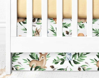 Woodland crib skirt, Flat panel crib skirt, Gender neutral crib skirt, Modern cot skirt, Woodland crib bedding, Woodland nursery