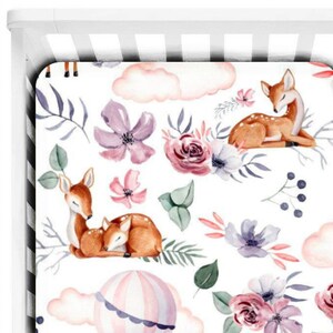 Deer crib sheets, Woodland baby girl bedding, Baby crib sheets, Crib sheets girl, Floral crib sheets, Woodland crib sheets, Woodland nursery