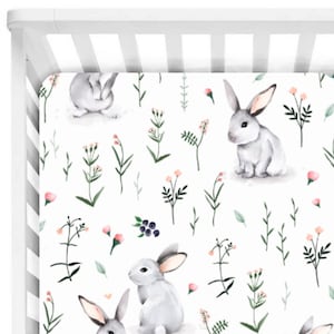 Bunny crib sheets, bunny crib bedding ~ Bunny cot bedding ~ Gender neutral baby bedding~ Baby crib sheets ~ Woodland nursery