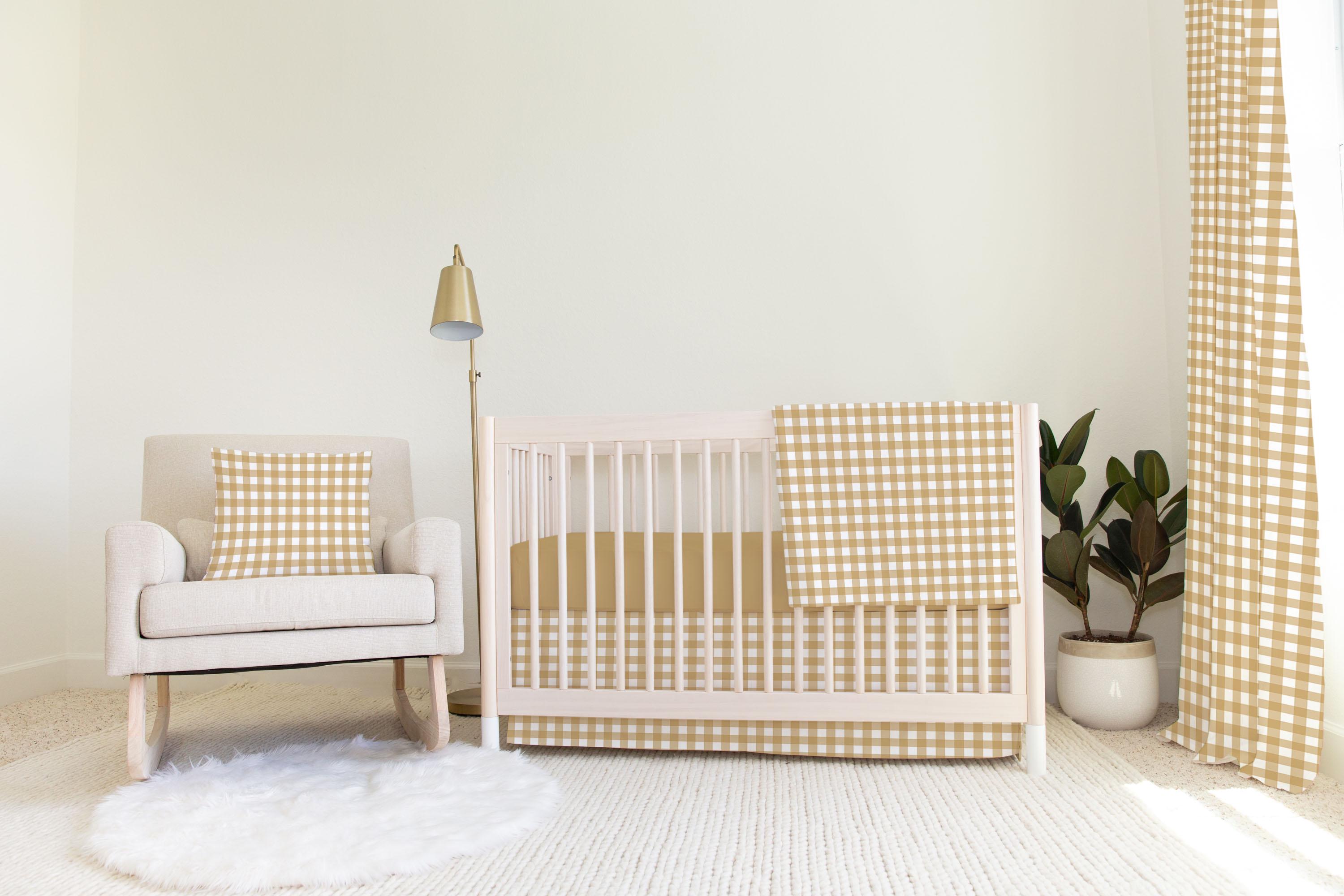 Mustard Gingham Crib Bedding Set, Southern Nursery Bedding, Neutral