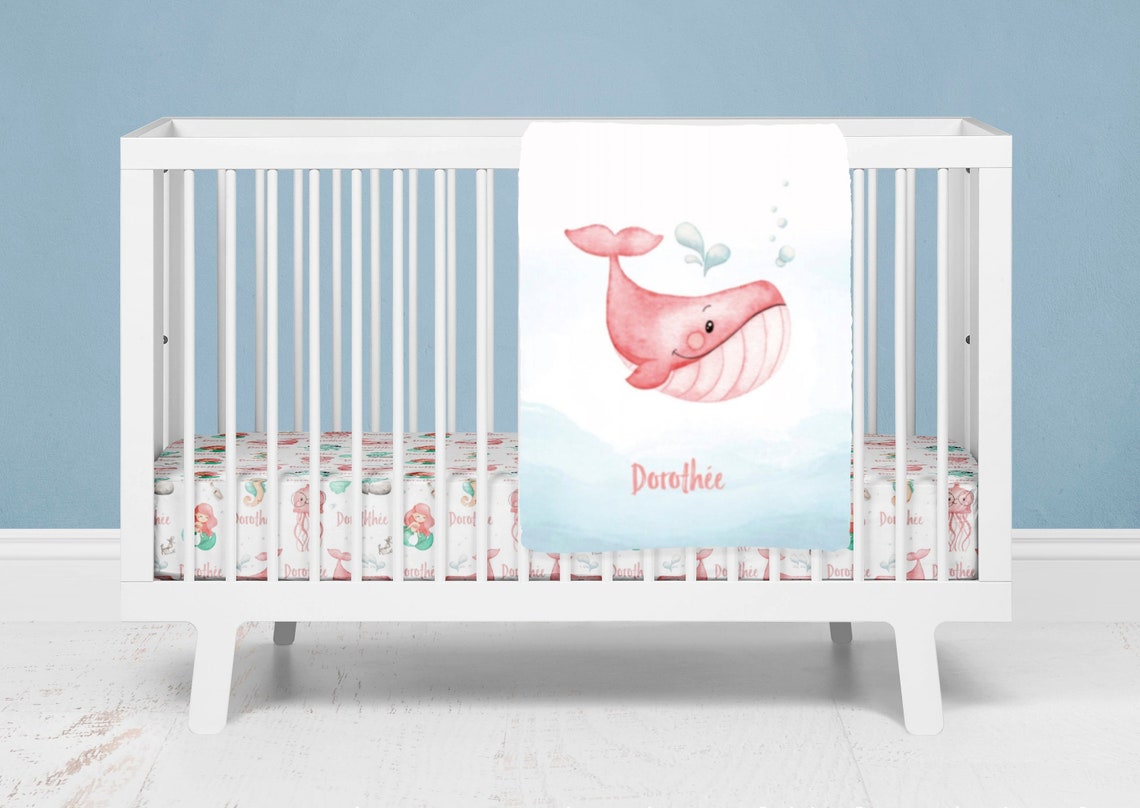 Pink Whale Nursery Bedding Set Personalized Baby Girl Crib Etsy