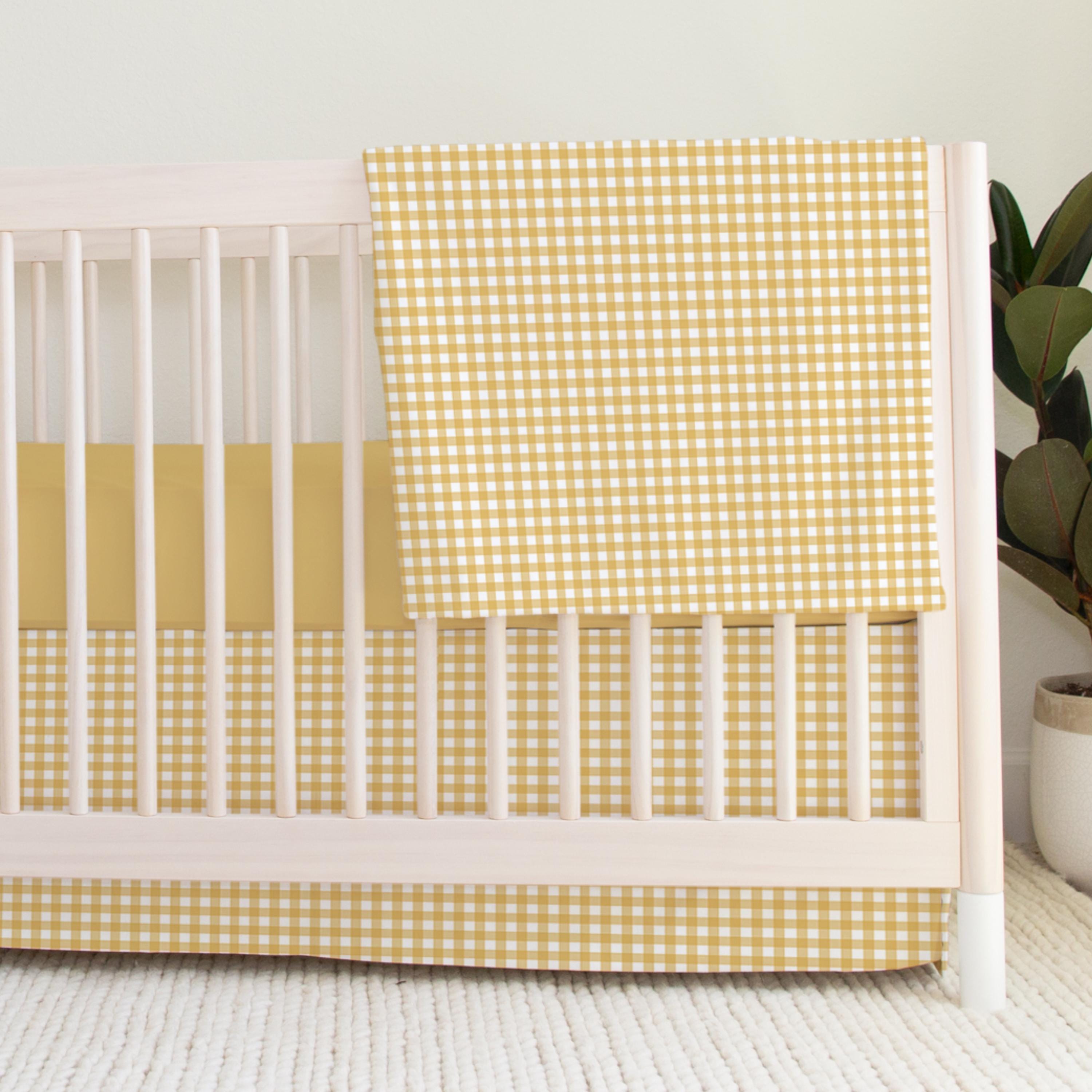 Mustard Gingham Crib Skirt, Cotton Baby Bed Skirt, Baby Boy Nursery