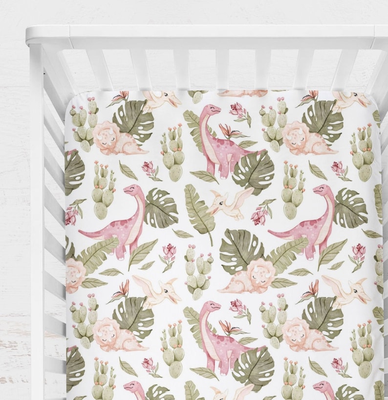 Girl Dinosaur Crib Bedding Set Dino Baby Girl Crib Bedding Etsy