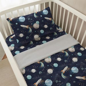 Galaxy peuter dekbedovertrekset met kussensloop | Ruimte beddengoed voor jongens | 100% katoenen beddengoed voor een ledikant | Handgemaakte kinderdekbedset
