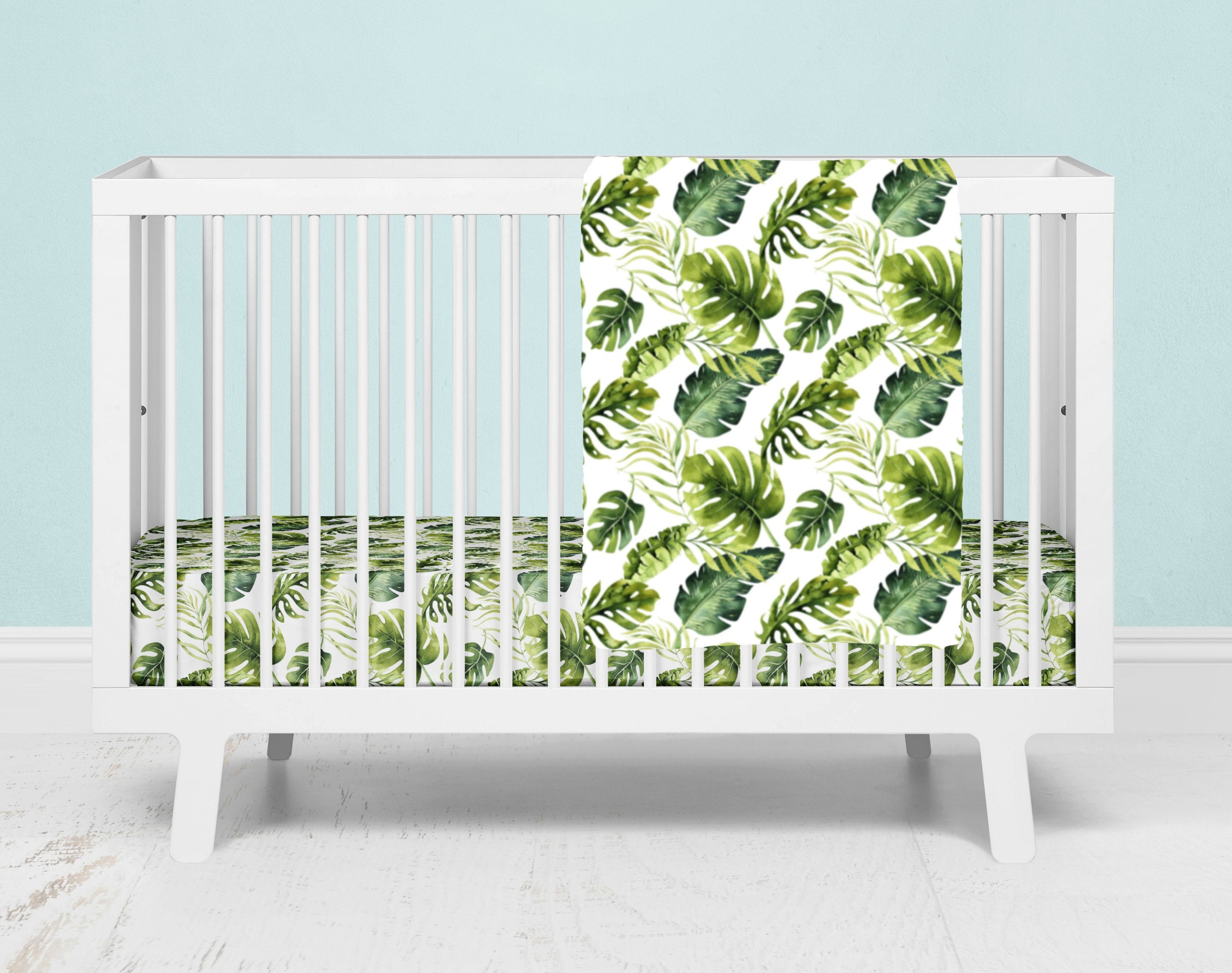 Greenery Crib Bedding Set ~ Tropical Baby Bedding Set ~ Neutral Nursery