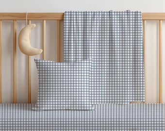 Juego de ropa de cama para cuna de cuadros azules, ropa de cama para guardería sureña, juego de cuna para bebé niño, regalo de baby shower de cuadros
