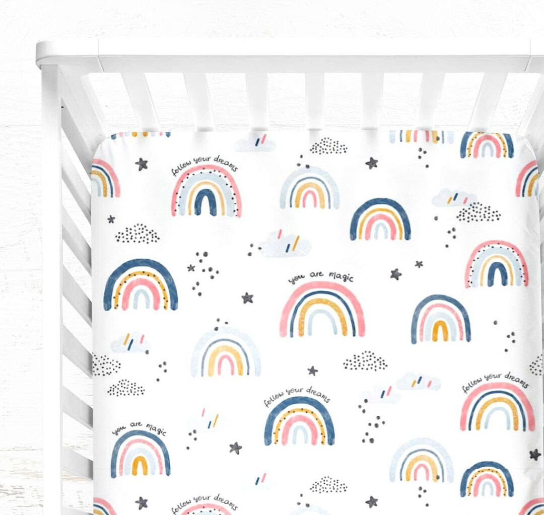Rainbow Crib Sheet, Rainbow Baby Sheet, Rainbow Crib Bedding, Mini Crib Sheets, Rainbow Cot ...