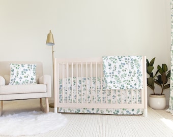 Juego de ropa de cama para cuna con vegetación ~ Juego de ropa de cama para bebé de eucalipto ~ Juego de ropa de cama para guardería neutra ~ Juego de ropa de cama de menta ~ Regalo de baby shower con vegetación