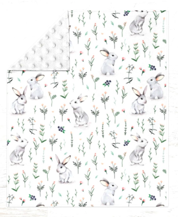 Gender neutral bunny baby blanket ~ Baby blanket bunny ~ White minky blanket ~ Baby girl blanket ~ Baby boy blanket ~ Bunny nursery