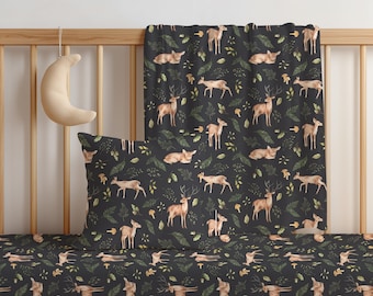 Zestaw pościeli do łóżeczka Deer, pościel do pokoju dziecięcego Woodland dla chłopca, zestaw pościeli Woodland do łóżeczka dla chłopca, zestaw pościeli Woodland dla niemowląt, prezent Woodland na baby shower
