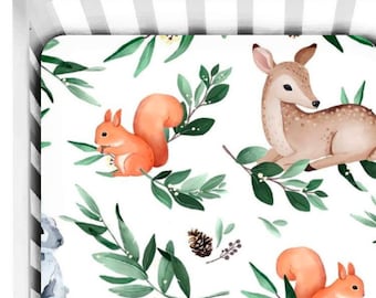 Woodland Animals Crib Sheet - Jersey Knit Cotton With Forest Creatures Design
