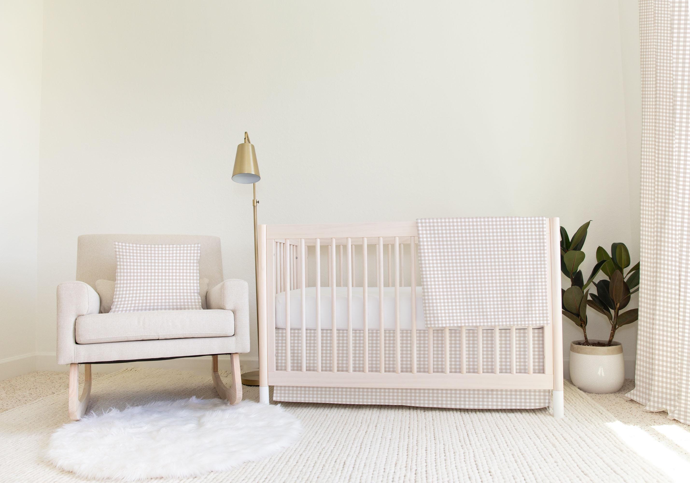Neutral Crib Bedding Set, Crib Set Boy, Gingham Baby Shower Gift, Beige