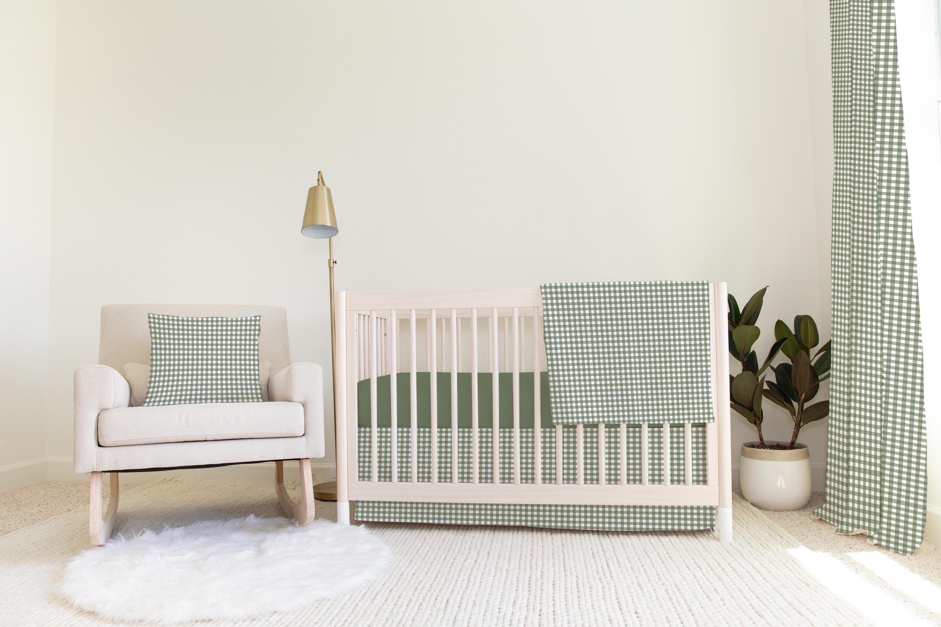 Sage Gingham Crib Skirt, Cotton Baby Bed Skirt, Farmhouse Nursery, Baby