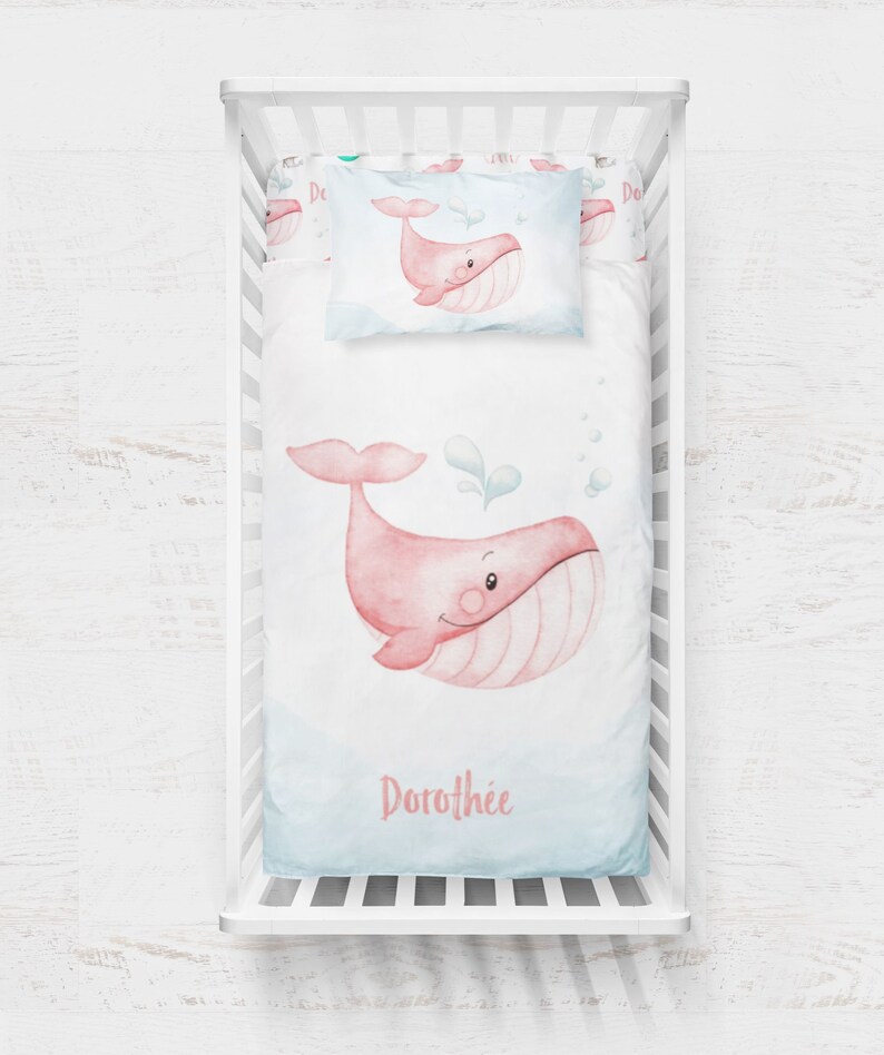 Pink Whale Nursery Bedding Set Personalized Baby Girl Crib Etsy
