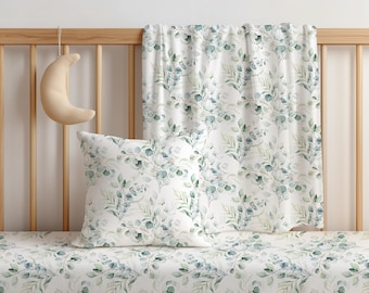 Juego de ropa de cama para cuna con vegetación ~ Juego de ropa de cama para bebé de eucalipto ~ Juego de ropa de cama para guardería neutra ~ Juego de ropa de cama de menta ~ Regalo de baby shower con vegetación