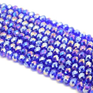 Faceted Rondelle Glass Beads For Jewellery Making 4mm,6mm,8mm,10mm - Royal Blue AB