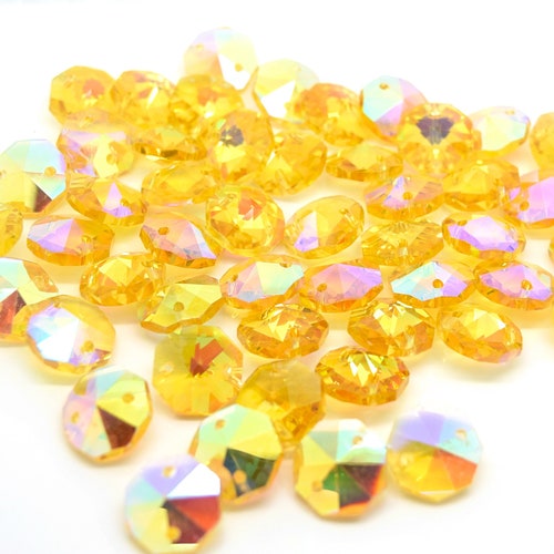 100x Octagon Beads AB Colour Crystal Glass Suncatchers Chandeliers 14mm 2 holes