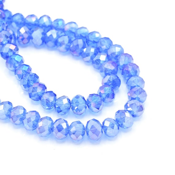10 Perles Rondes à Facettes Preciosa 8x6 Mm - Bleu Saphir Light AB - Fabriqué En France