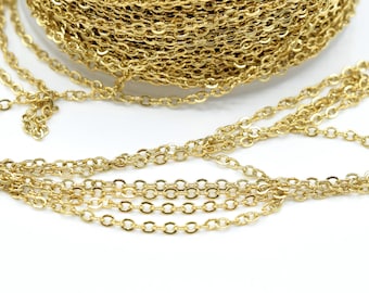 2 Meters 18k Gold Plated Stainless Steel Flat Cable Chain