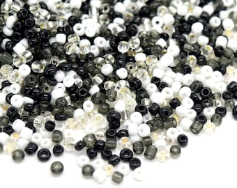 5,000 x Silver Lined, Opaque Seed Glass Beads - 2.8x3.2mm (8/0) 52.5g - Black / White / Clear