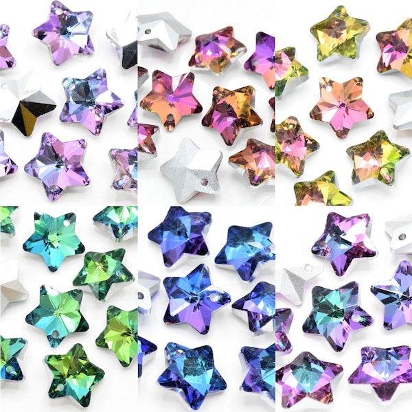 10 x Faceted Glass Star Pendants Silver Plated 14mm for Jewellery Making - Pick Colour