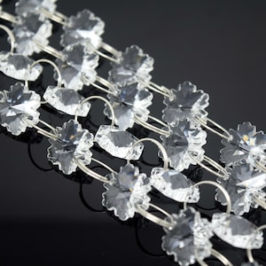 1 Metre Snowflake Glass Bead Sun Catcher Chandelier Chain 14mm Clear - Silver Rings