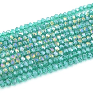 Faceted Rondelle Glass Beads For Jewellery Making 6mm - Emerald Lustre/AB
