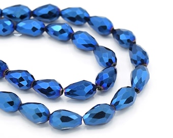 6pc Black Faceted Crystal Teardrop Beads, 20mm X 13mm X 9mm Thick, 6 Pieces