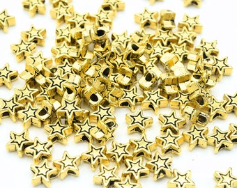 100 x Brass Alloy Star Beads for Jewellery Making 7x7x4mm - Gold