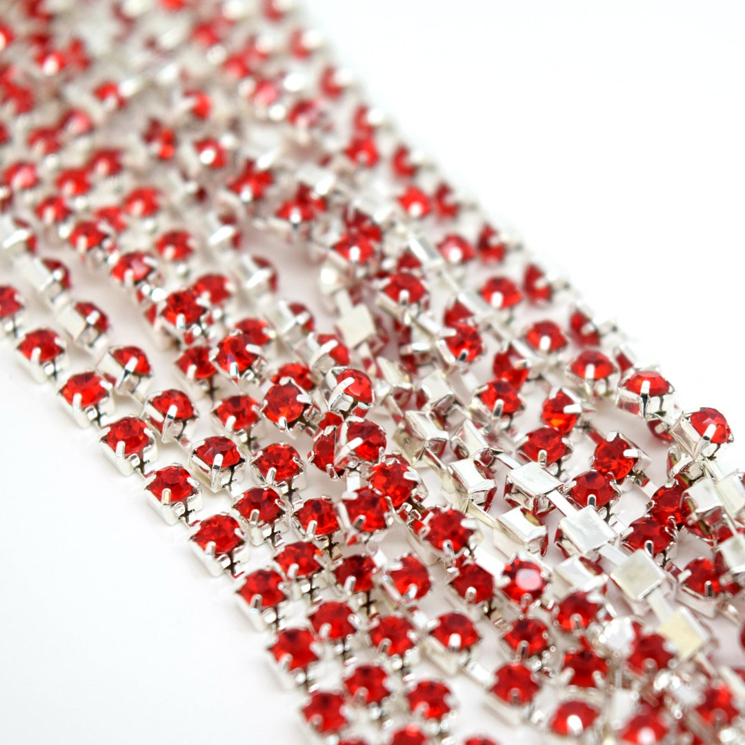 5m Brass Rhinestone Chain 2.80-3mm - Light Siam / Silver Plated - Etsy
