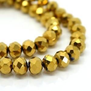 Faceted Rondelle Glass Beads For Jewellery Making 4mm,6mm,8mm,10mm - Metallic Gold