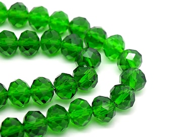 Cuentas de vidrio facetadas redondas para joyería, 10 mm, color verde