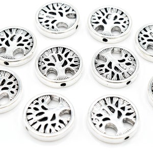 20 x Zinc Alloy Antique Silver Plated Round Tree of Life Beads 18x4mm