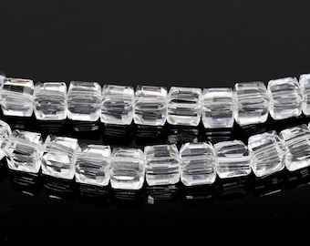 198 perles de verre cubiques facettées pour la fabrication de bijoux 4 mm - Transparent