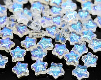 50 x Smooth Glass Star Clear AB Plated Beads for Jewellery Making 8x8x4mm
