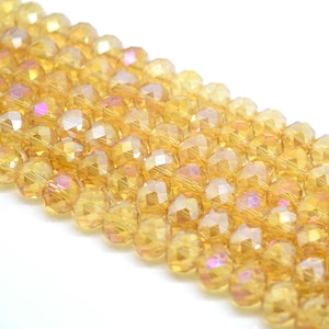 Faceted Rondelle Glass Beads For Jewellery Making 4mm,6mm,8mm,10mm - Champagne AB