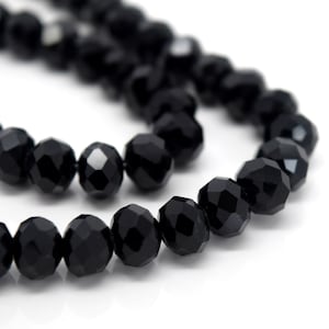 Faceted Rondelle Glass Beads For Jewellery Making 4mm,6mm,8mm,10mm - Jet